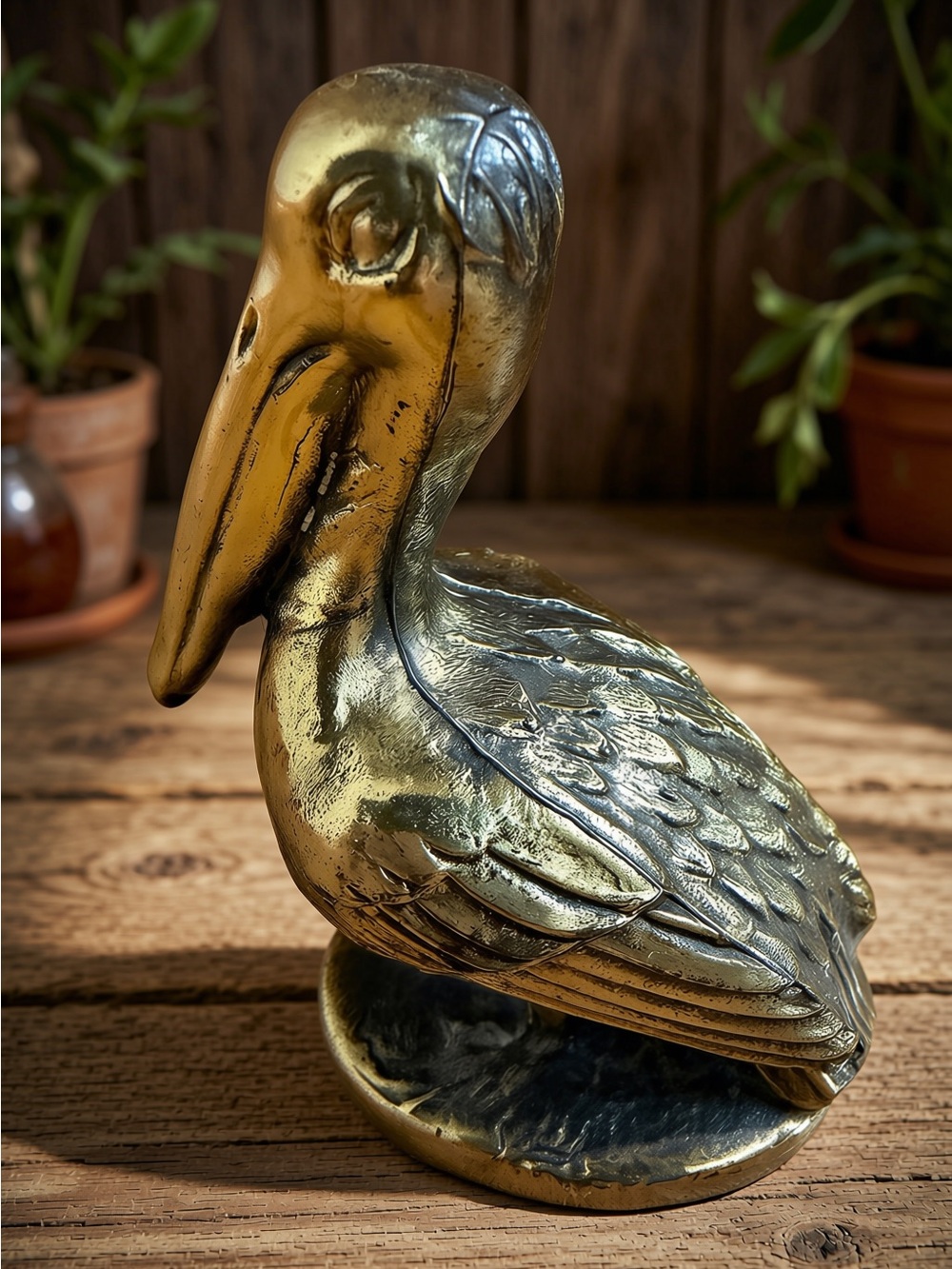 Solid Brass Pelican Figurine - Vintage Sculpted Bird Maritime Décor 3” Tall